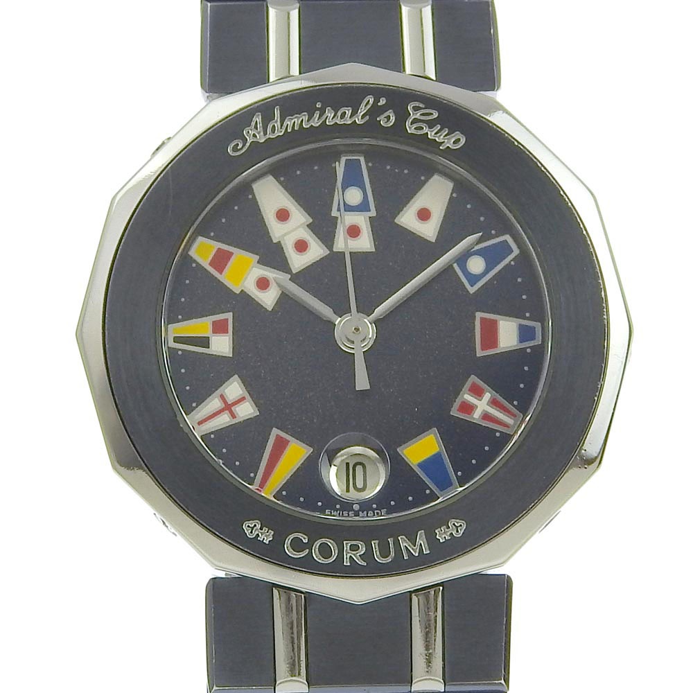 CORUM コルム アドミラルズカップ 39.610.30 V-50 腕時計 ステンレススチール ガンブルー ネイビー クオーツ アナログ表示 レディース ネイビー文字盤 中古品