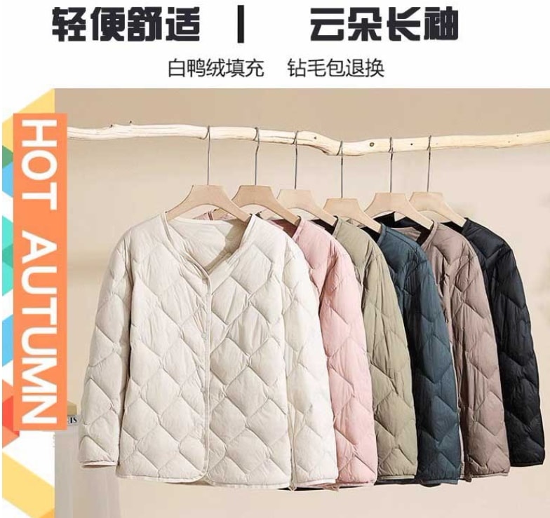 高級軽量ダウンジャケットレディースショート薄手裏地秋冬ラウンドネックカジュアルジャケット381
