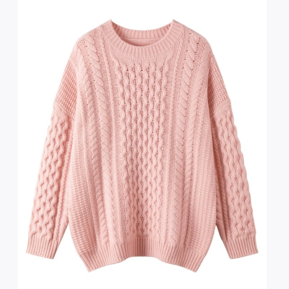 レディース トップス ニット セーター デート ニットソー 白トップス ミディアム丈 袖あり 長袖 ボリューム袖 萌袖 ラウンドネック クルーネック 襟なし ワイド 編み込み 伸縮性 かわいい