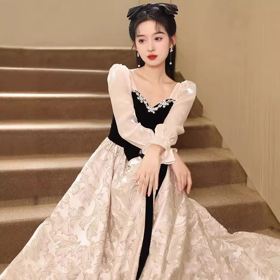 パーティードレス 誕生日 演奏会 花嫁 司会 長袖イブニングドレス女2025新宴会気質ロングドレス