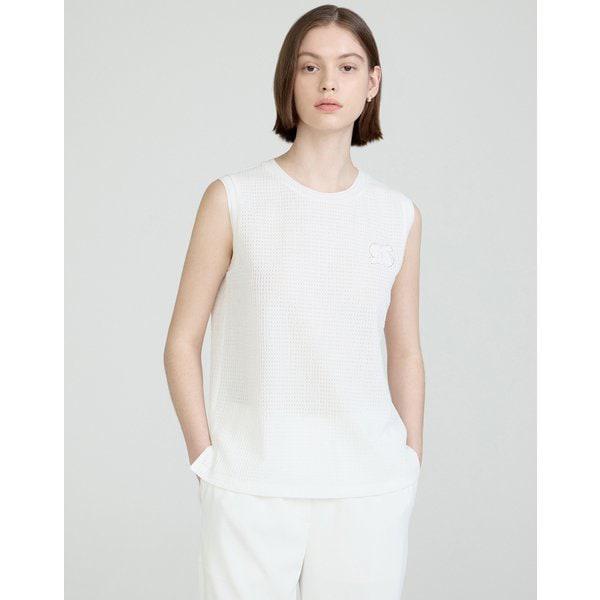 [25SS] ホワイトパンチングロゴ刺繍ノースリーブTシャツ DLTS5B301WT