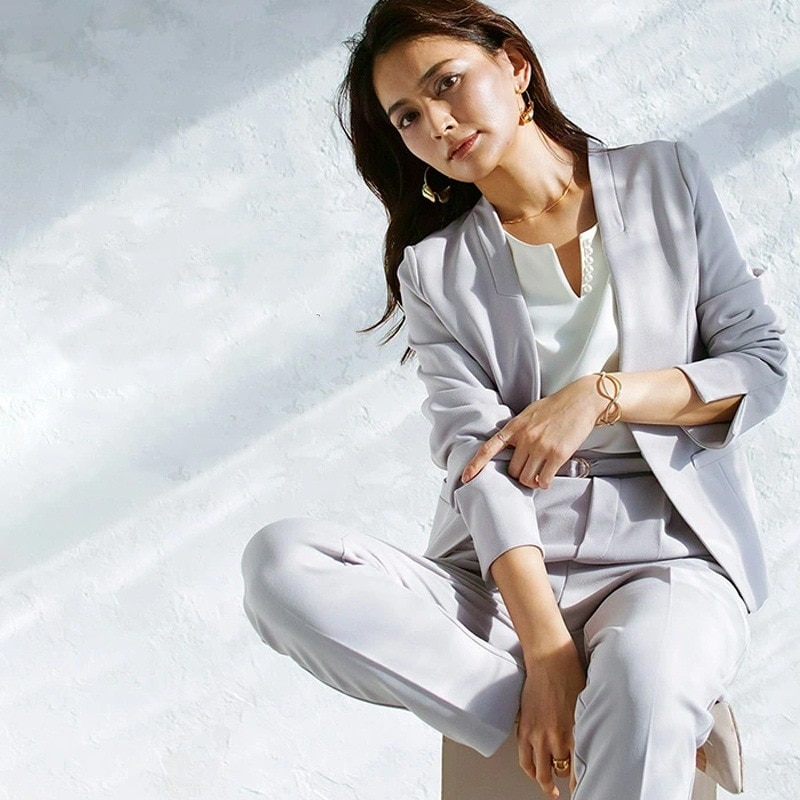 【人気高い】 入園 入学 卒園 卒業式 ママスーツ 通勤ファッションVネックジャケット+パンツの2点セット