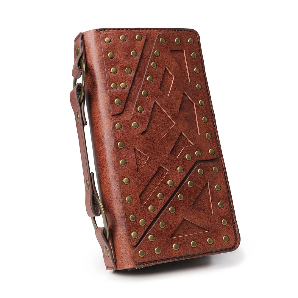 財布ポーチ長財布2022パンク風長財布PU両層クラッチバッグ大容量復古百掛けメンズレディース兼用YB295 新調したい財布今年の流行