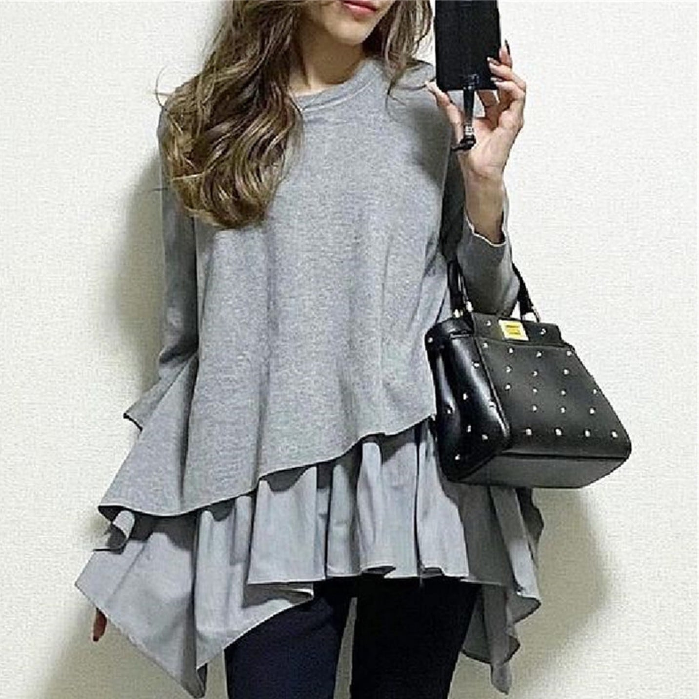 【No.1 人気商品】 シンプル カジュアル ドッキングレイヤードスウェット