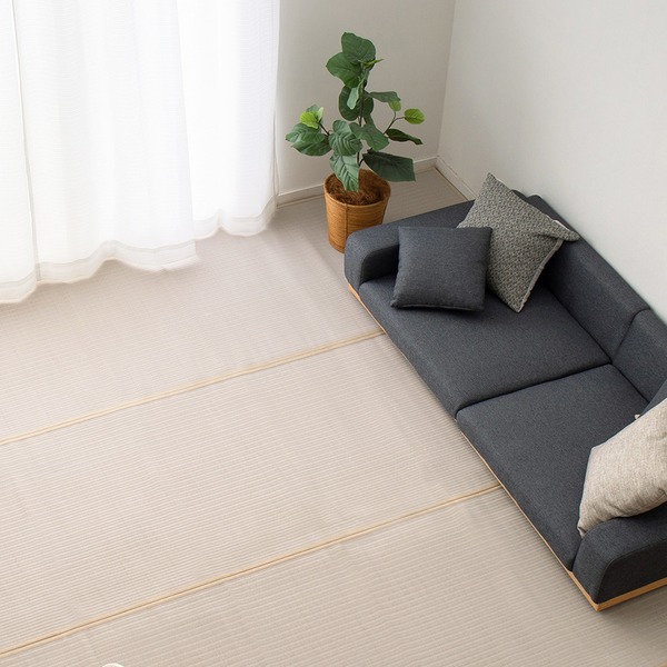 い草風 ラグマット 絨毯 江戸間6畳 約261x352cm グレー 洗える い草 カーペット 四条 しじょう ホットカーペット可 リビング