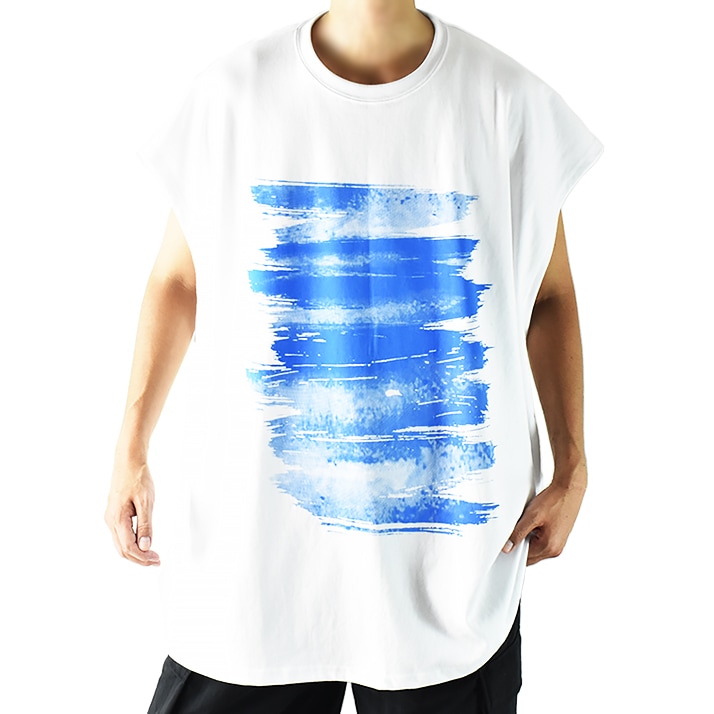 7XL プリントtシャツ メンズ ノースリーブ 大きいサイズ tシャツ タンクトップ ロング丈 Tシャツ 背中 バックプリント ビッグシルエット オーバーサイズ ロゴ プリントT オシャレ