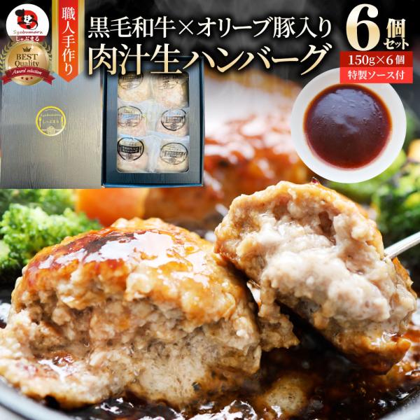 黒毛和牛 手作り ハンバーグ 150g×6個 ソース付き オリーブ豚 国産牛 生ハンバーグ 牛肉 送料無料 肉 母の日 ギフト お祝い 黒毛 お取り寄せ