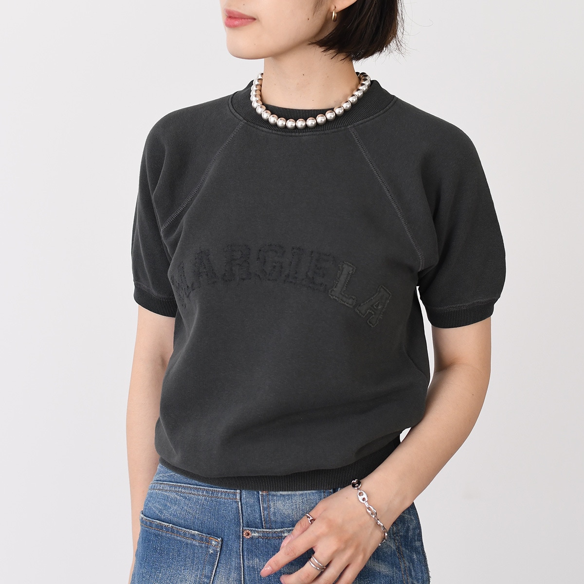 トップス ショートスリーブ スウェットシャツ S51GU0136 M25016 レディース ブラック コットン ロゴ 刺繍 クルーネック 半袖