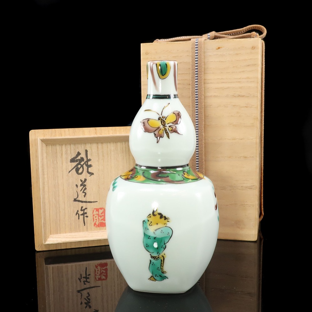 【 人間国宝 藤本能道 作 】 草白釉色絵童女図 徳利 酒器 陶磁器 _ 中古品 A-ランク