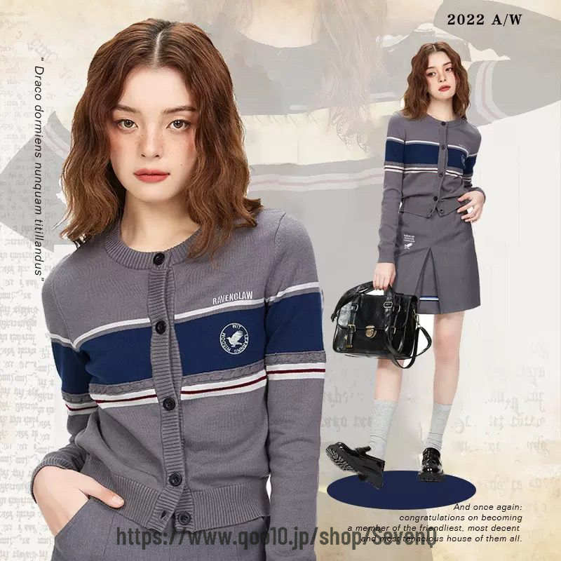 ハリーポッターコーブランドモデル大学風JK制服ダイヤ格子柄ニットジャンパーカーディガン女性初秋長袖万能アウターウェア