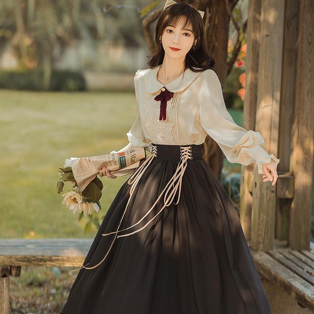 レトロフレンチ宮廷風感脱走プリンセススカート中世ロングスカート日常ロリータワンピース