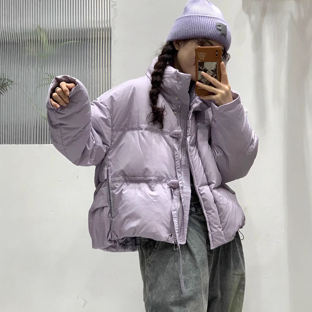 韓国版の冬の新しい国家標準ダウンジャケット女性用暖かくてファッショナブルなホーンバックル防風スタンドカラーホワイトダックダウンジャケット