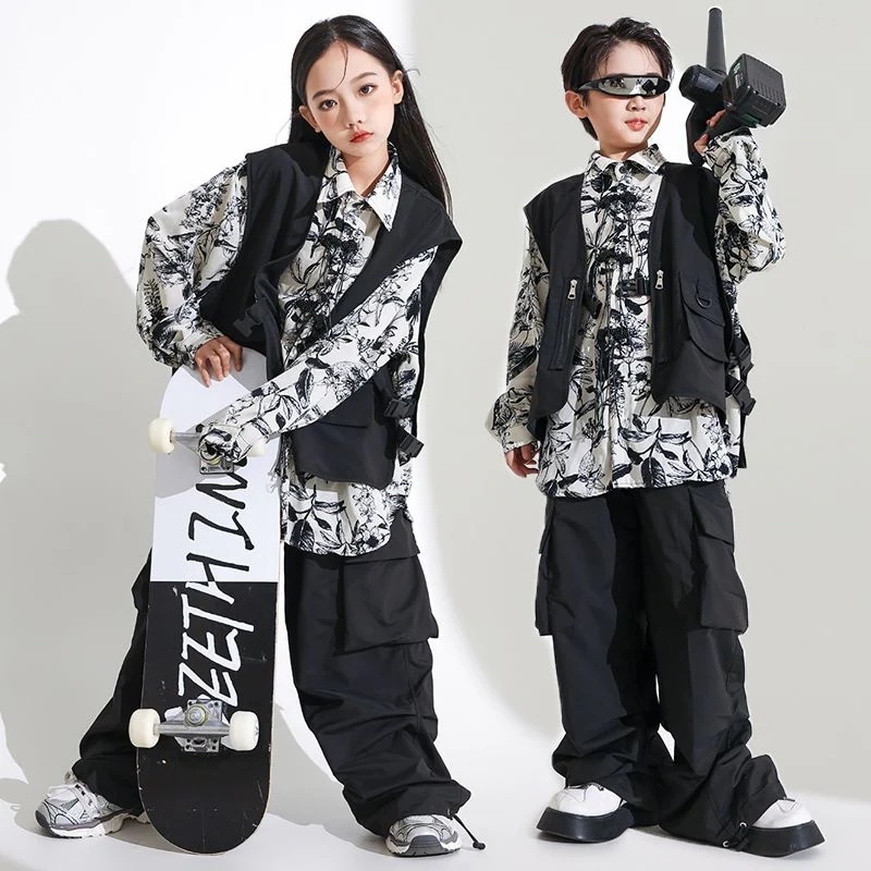 街舞少年潮服工装ヒップホップシャツセットhiphop女の子装爆街公演服ジャズダンス秋冬