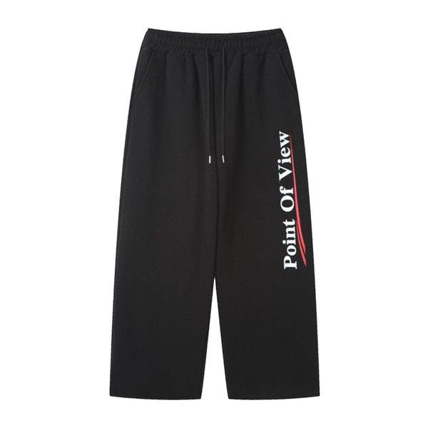 メンズ冬レタリング起毛ワイドバンディングパンツRM-PTK-Q066-ブラック