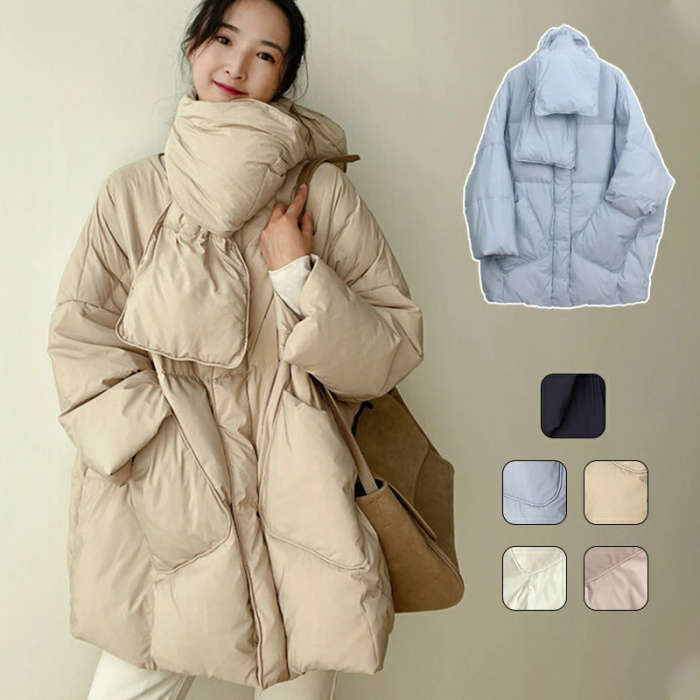 ダウンコート マフラー付きダウンコート コート レディース ダウンジャケット キルティング 50%ダウン ロング アウター 防寒 可愛い 暖かい シンプル 軽量 ダウンジャケット 厚手 コート 上品