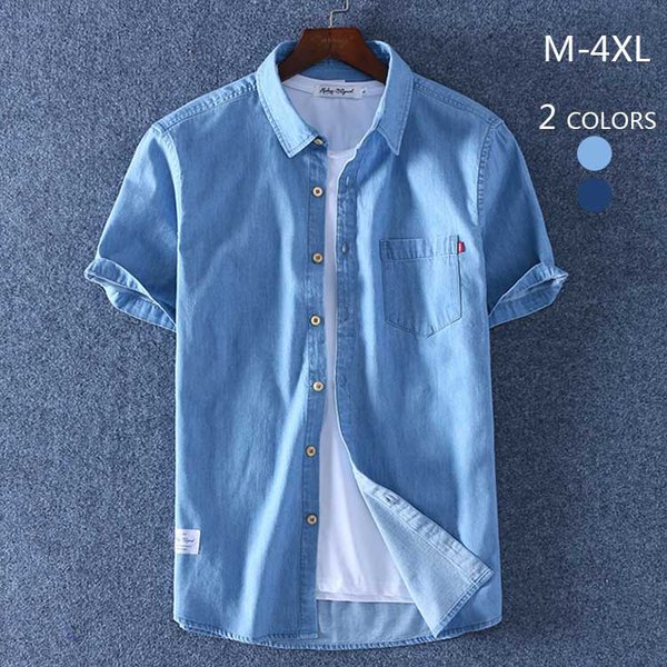 デニム ポケット コットン 柔らかい デニムシャツ 半袖 メンズ 無地 ポケット付き コットン