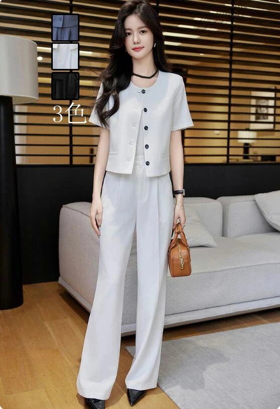 カジュアル 通勤 OL ビジネススーツ 2点セット「半袖ショート丈ジャケット+ガウチョパンツ」 ダブルスーツ エレガント 結婚式レディースドレス 宴会 フォーマル 制服 着痩せ 20代30代40代 発