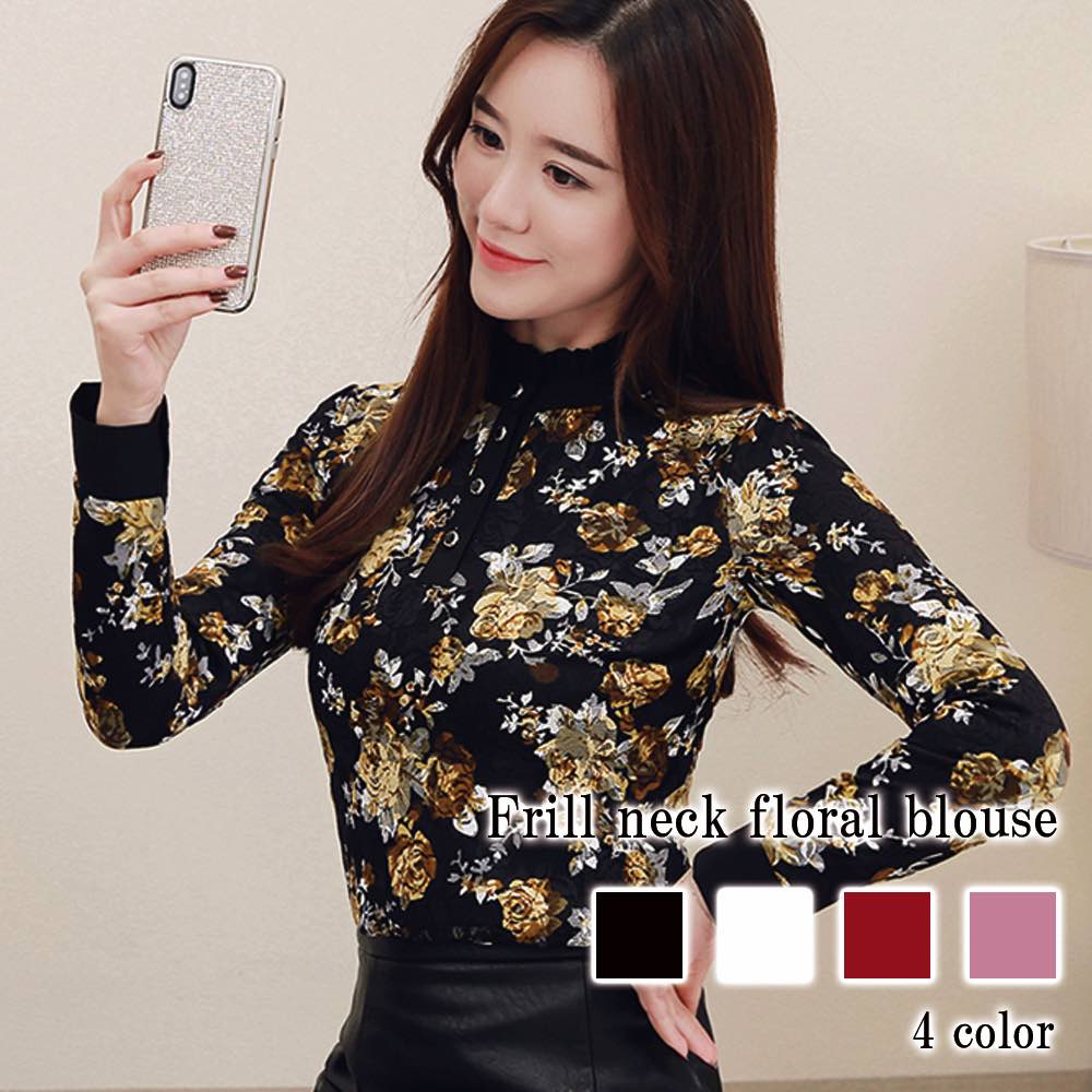 ブラウス レディース フリルネック花柄ブラウス 高品質 長袖 人気 フォーマル 白 事務服 厚手 黒 オフィス レース シフォン フリル おしゃれ ボウタイ Tシャツ カジュアル ブランド きれいめ 5,235円
