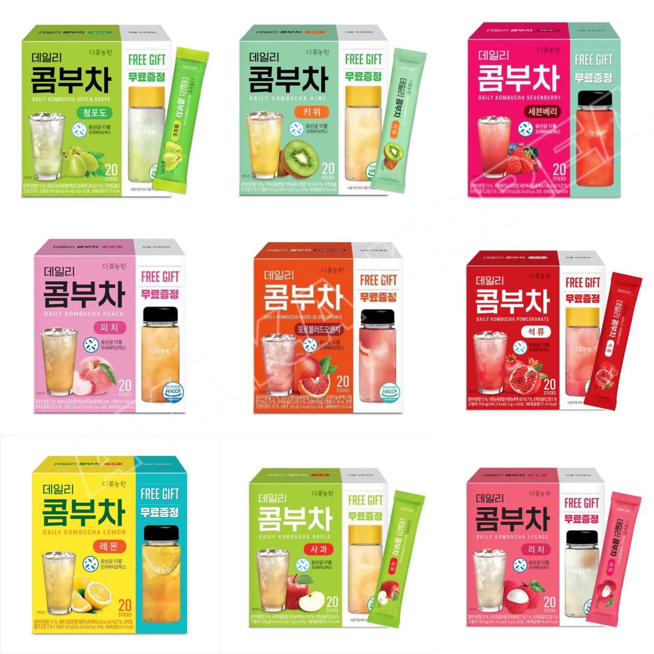 [4BOX]ボトル付/多農園デイリーコンブチャ20T/BOX (セブンベリー/レモン/ピーチ/オレンジ/りんご/リーチ/柘榴/キーウィ/グリーングレープ)