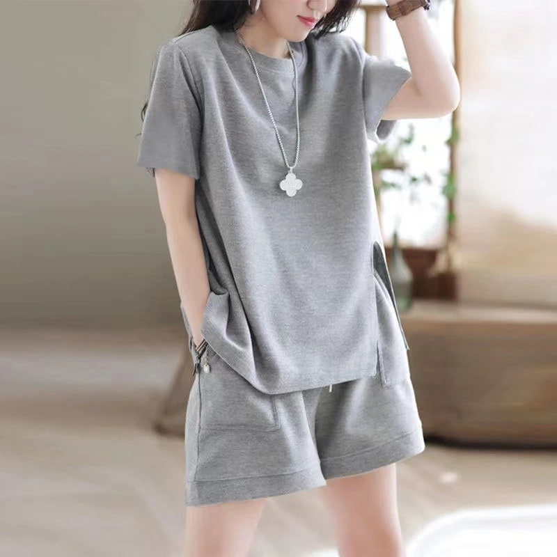 クリスマス涼しく楽ちんセットアップ韓国ファッションセットアップ 韓国ファッション上下2点セットスウェット セットアップ カジュアル上下セット セットアップ レディース 短パン Tシャツロゴ パンツ