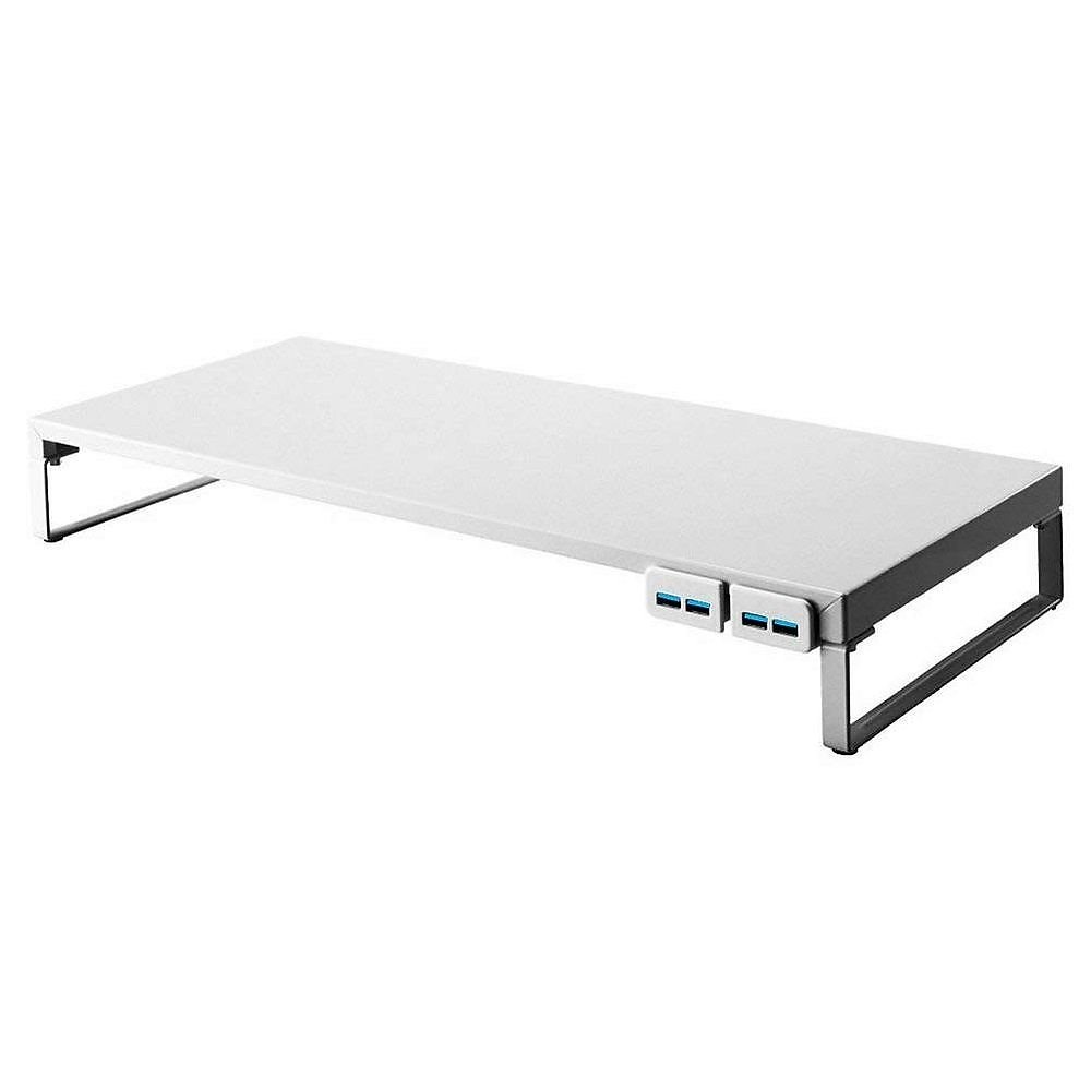 （まとめ買い）机上台 幅590mm USB3.0ハブ付き 白 A-7334-0 [x3]