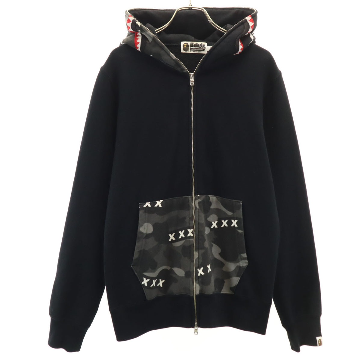 日本製 シャーク 長袖 スウェット ジップパーカー M ブラック メンズ 古着