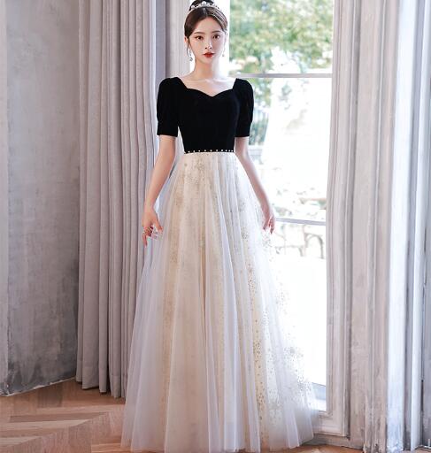 パーティードレス　半袖　ロングドレス　黒　演出服　上品　ワンピース　ステージ　結婚式　二次会　大きいサイズ