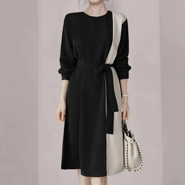 ワンピースレディース作春春冬春春冬春Aラインツートーンハイウエストきれいめ入学式入園式卒業式卒園式ママ母服長袖人気膝丈