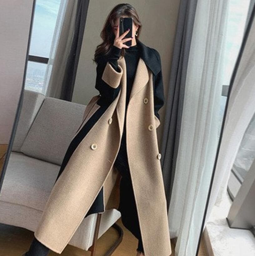 チェスターコート　レディースロングコート　カシミヤ　 ゆるっとコート　　膝下丈　アウター　秋冬物 冬物 冬服 ロングコート　通勤　OL　体型カバー