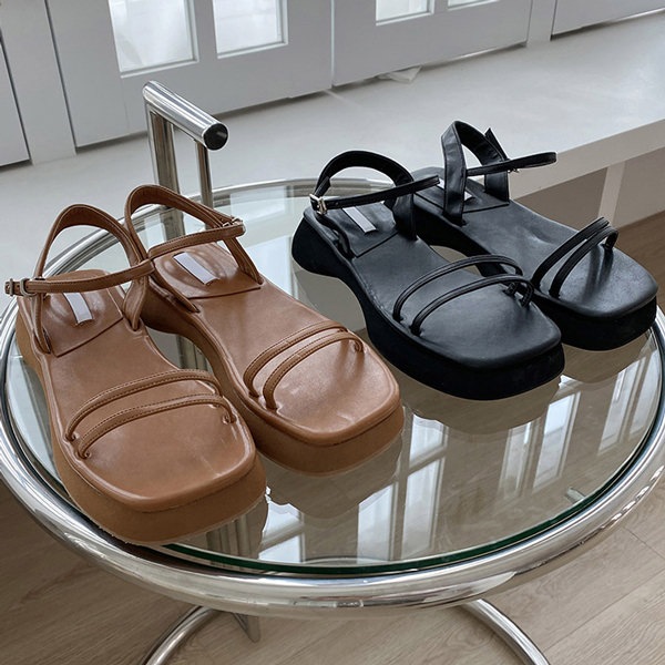 サンダル アンクルストラップ ウェッジソール ウェッジヒール 黒 茶色 ブラック ブラウン