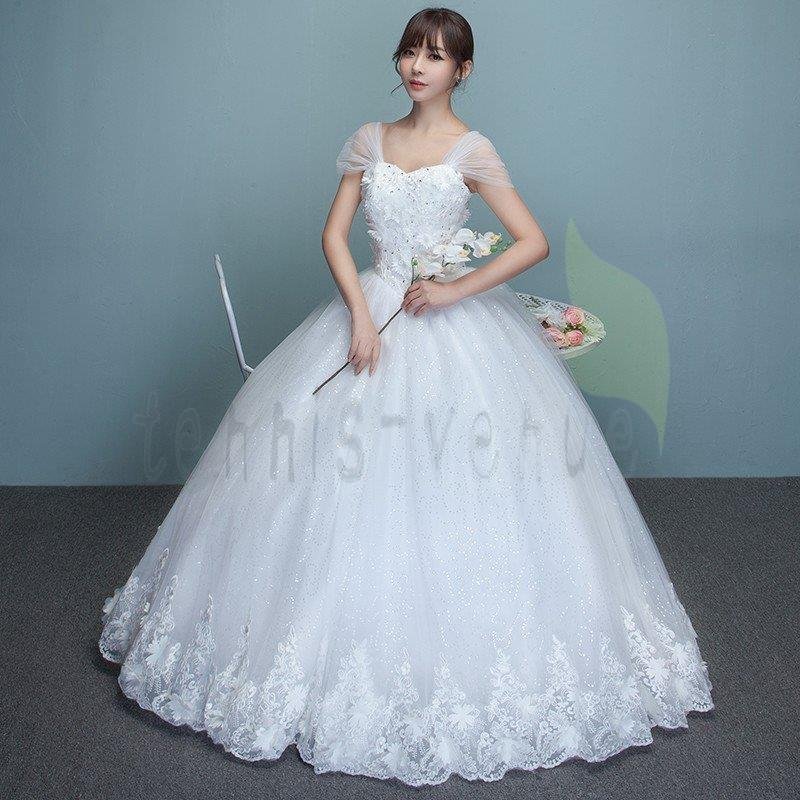 ウエディングドレス 半袖 安い 花嫁 二次会 ウェディングドレス プリンセス 結婚式 ブライダル ロ