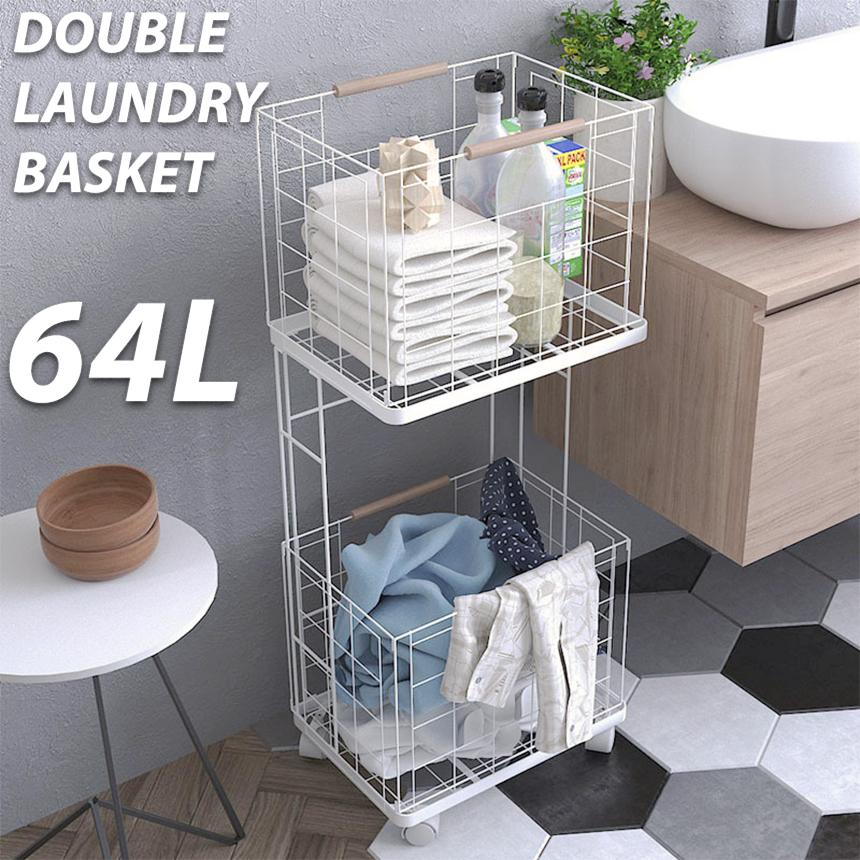 ランドリーワゴン ランドリーバスケット キャスター付き 2段 スリム 収納ラック 洗濯かご ランドリー収納 隙間ワゴン 洗濯物入れ 5,220円