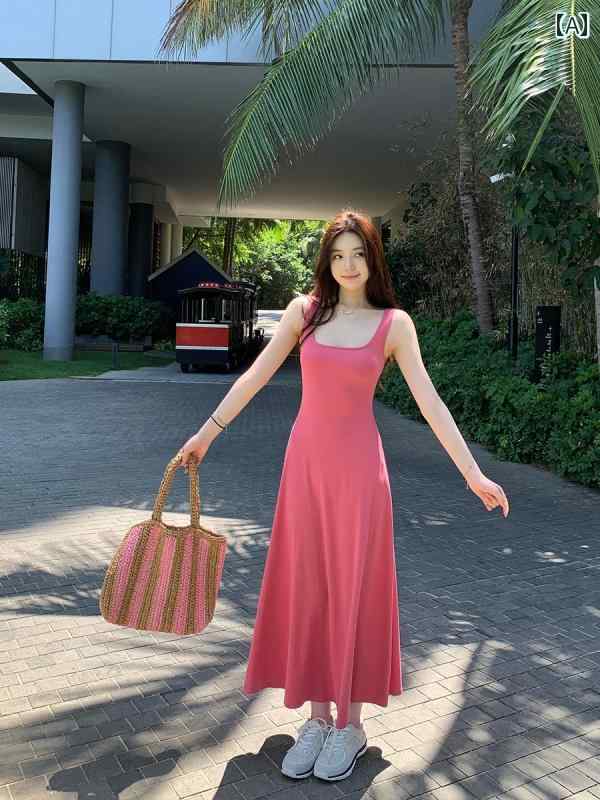 スカート　ドレス　ノースリーブ アレックス スティーブンス ワイド ショルダー ストラップ サスペンダー ドレス レディース 春秋 夏 海辺での 休暇 ウエスト ロング スカート インナー