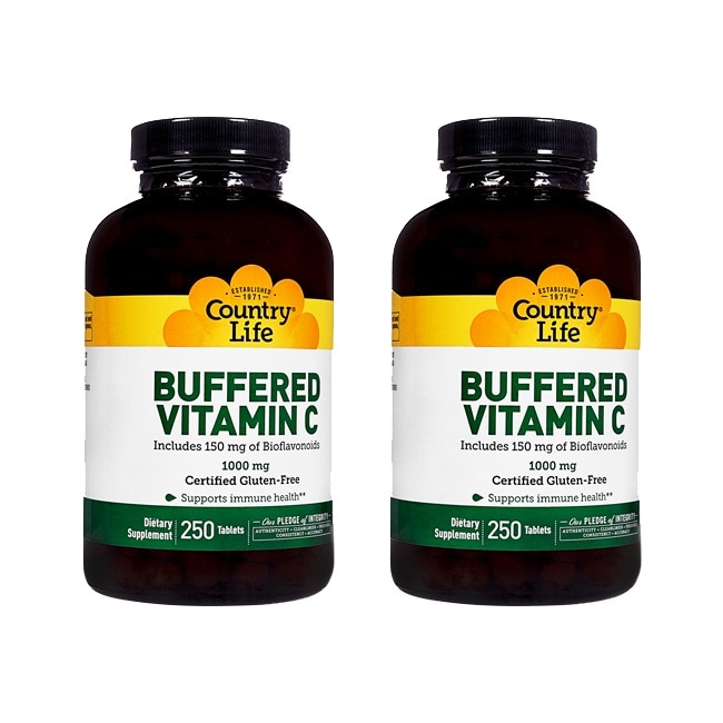 バッファードビタミンC1000mgローズヒップ入り 250錠 2本 カントリーライフ CountryLife 海外発送 日時指定不可 ヤマト国際便発送