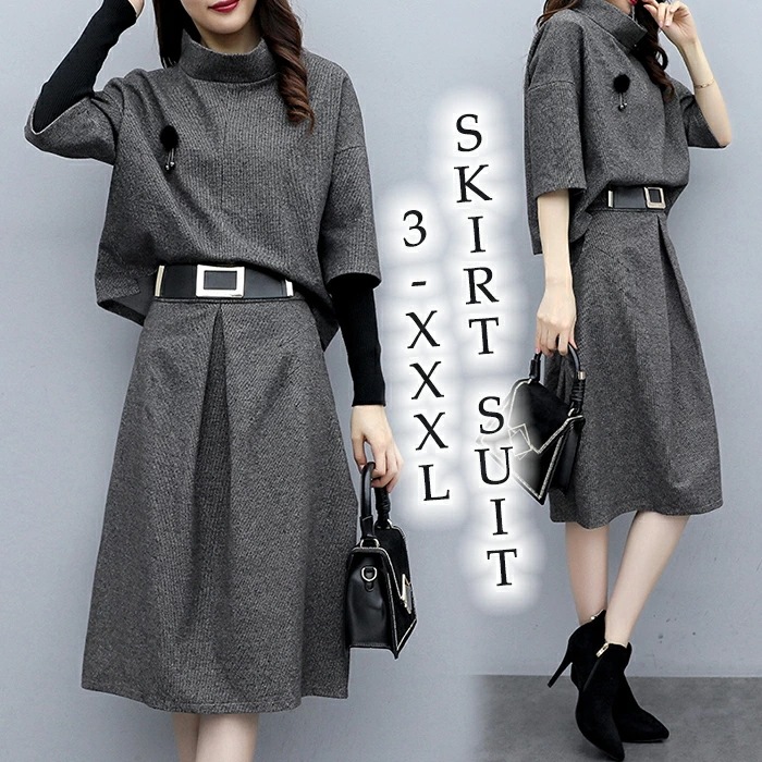 セットアップ　レディース　スカートスーツ　ママ　スーツ　トップス　重ね着　スカート　ひざ丈　通勤　オフィス　ビジネス　入学式　卒業式　入園式　卒園式　グレーブラウン　春　秋　冬　おしゃれ　20代