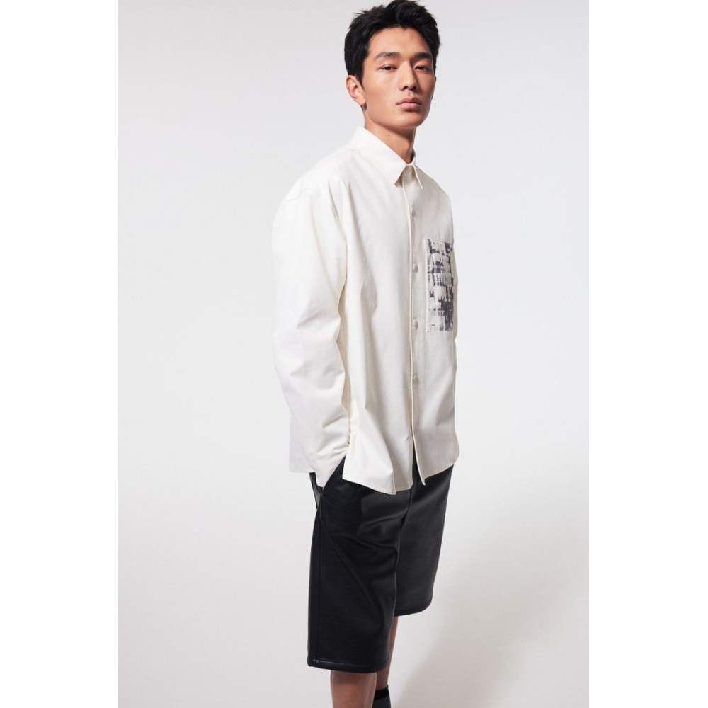 H&M ルーズフィットオーバーシャツホワイト/ダークグレー