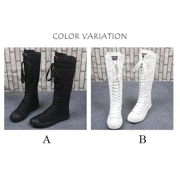 スニーカーハイトップレディースダンスブーツロングブラック＆ホワイトウーブンブーツスポーツブーツ 4,577円