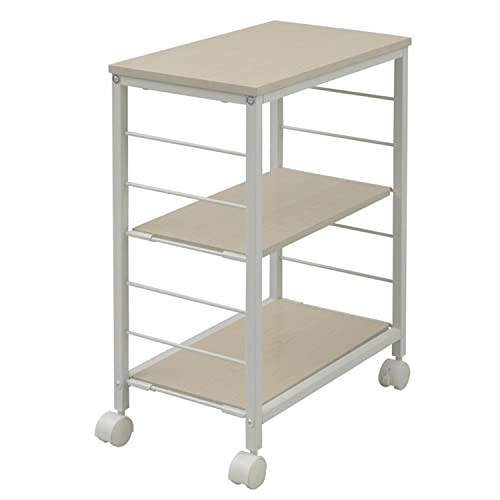 山善 キッチンワゴン 幅30奥行50高さ70cm 3段 棚板高さ調節可能 取っ手 ストッパー付きキャスター 手入れしやすい天板 組立品 ナチュラルメイプル/アイボリー MMG-7030C(NMIV)