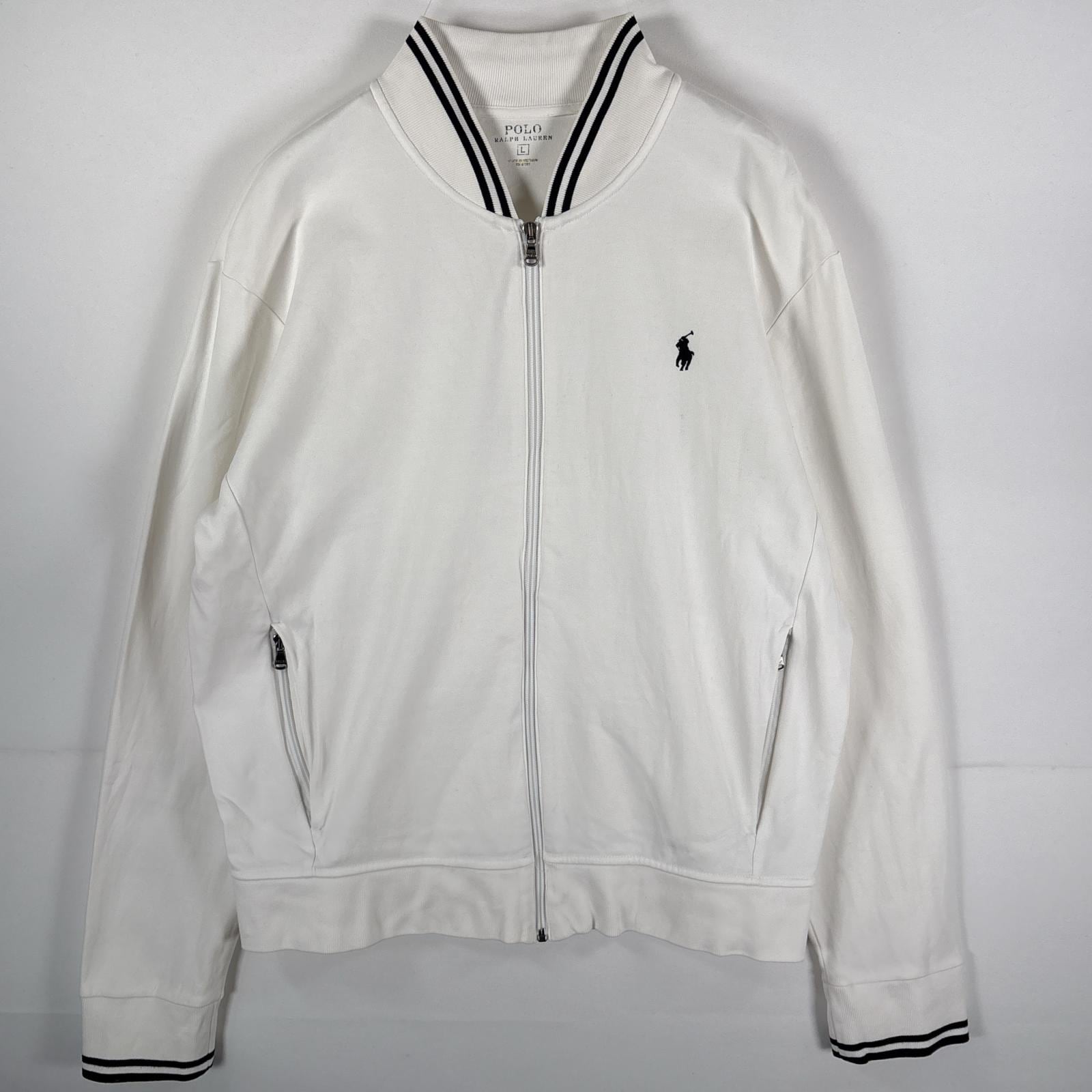 古着 トラックジャケット ジャージ ワンポイントロゴ刺繍 リブ付き L ホワイト メンズ