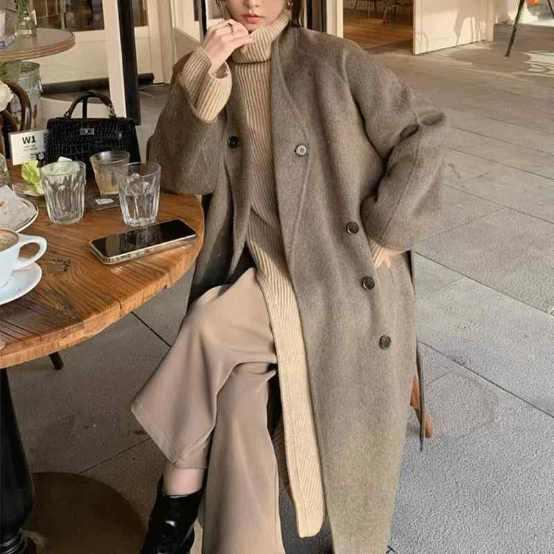 秋冬 コーデ レディース ファッション オシャレ 服 カワイイ シンプル 大人カワイイ 大きいサイズ 韓国スタイル ウール コート スリム