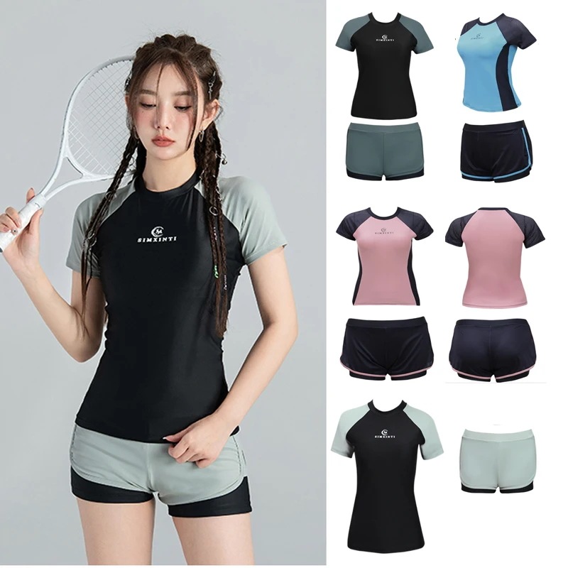 女性用ツーピーススポーツジャージ,タンキニ,腕立て伏せ,半袖,パッチワーク,ビーチウェア,新しいコレクション2023 - 201768104