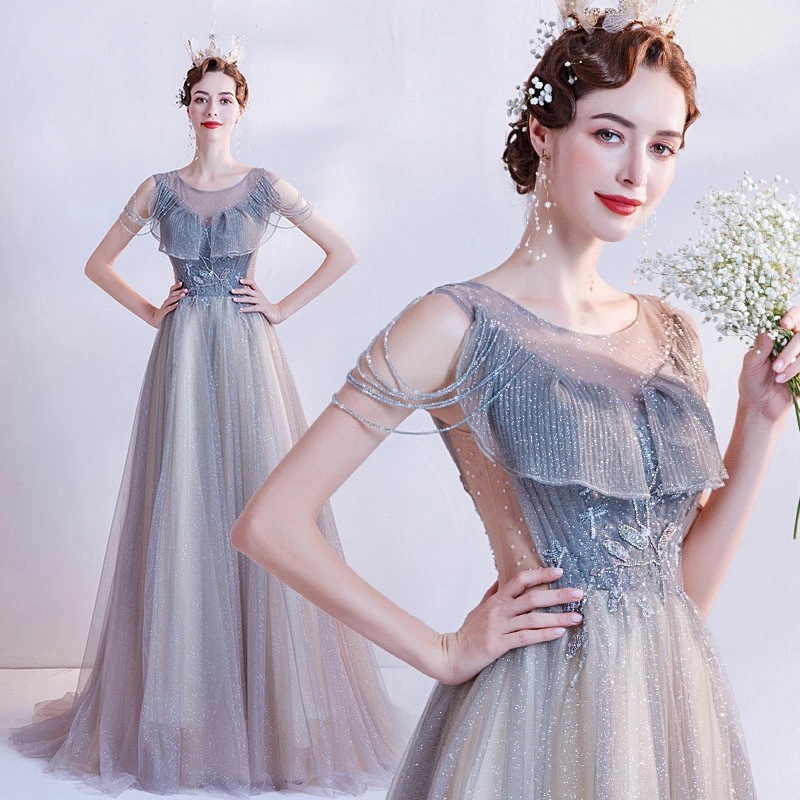 結婚式 ワンピース パーティードレス イブニングドレス ノースリーブ フォーマルドレス ドレス ロング ブルー ウェディングドレス フォーマル 服 着痩せ 大人 上品 20代30代40代 大きいサイズ