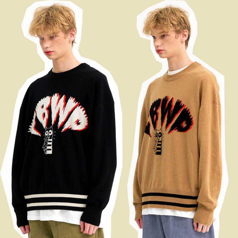 PUKING DOG KNIT SWEATER (BEIGE / BLACK)