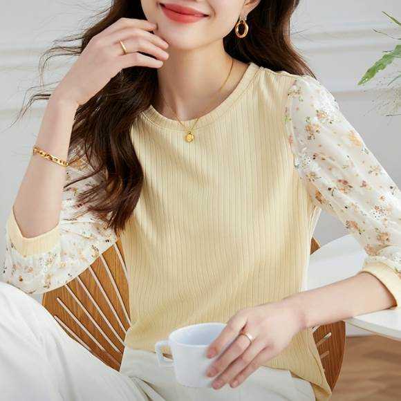 レディース トップス カットソー プルオーバー 長袖 ラウンドネック 切り替えデザイン かわいい 大人可愛い きれいめ カジュアル 上品 おしゃれ ガーリー エレガント ラブリー キュート 爽やか 華 6,190円