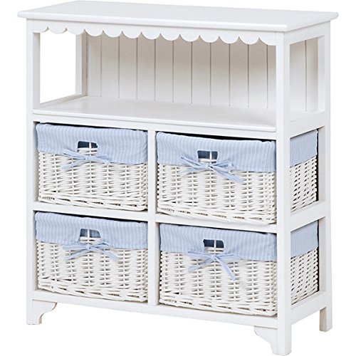 萩原 キャビネット チェスト タンス 収納 衣類 【フリル風の装飾がおしゃれ】シャビー調 バスケット 天然木 完成品 MCC-5781WH