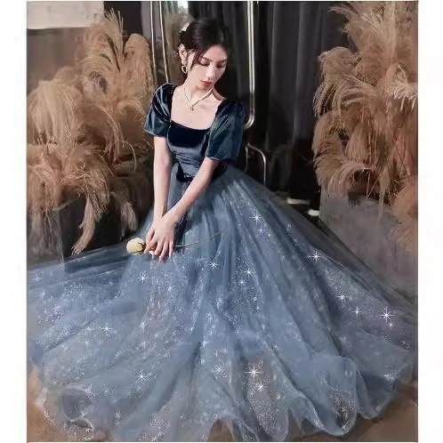 パーティードレス ドレス ワンピース フランスのイブニングドレスのスカート 宴会気質長いハイエンドの結婚式の花嫁介添人ドレス