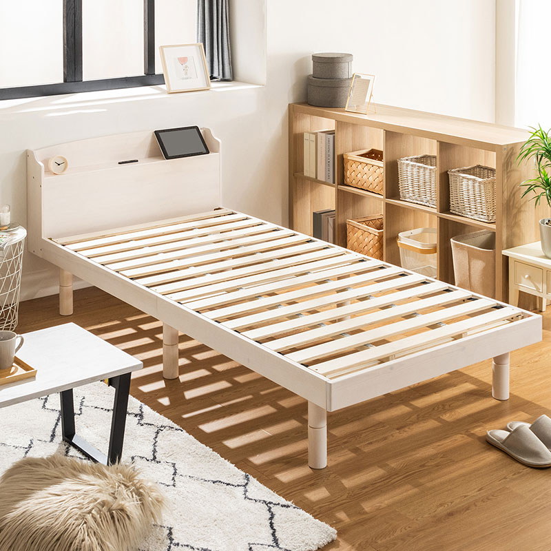 ベッド すのこベッドセミダブルベッド 2口コンセント付き 高さ3段階 天然木パイン無垢