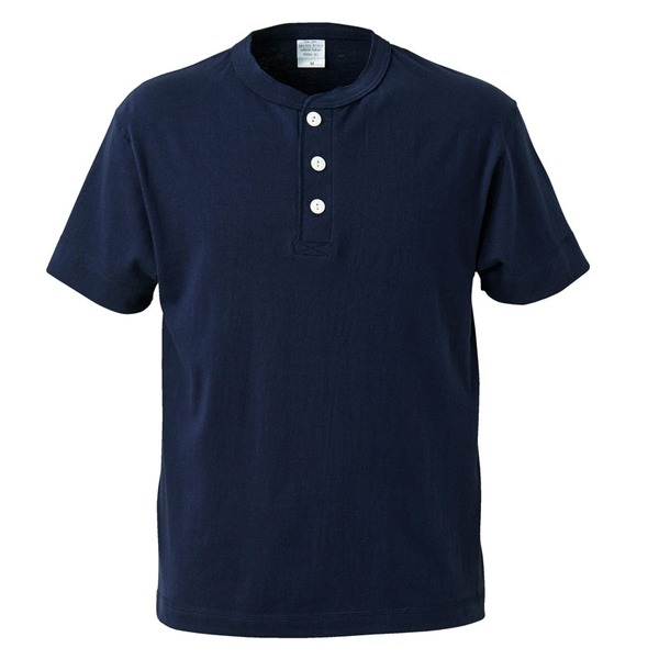 (2枚セット) ヘンリーネック Tシャツ XL ネイビー＋ブラック ヘビーウェイト 5.6オンス セミコーマ 半袖 ティーシャツ