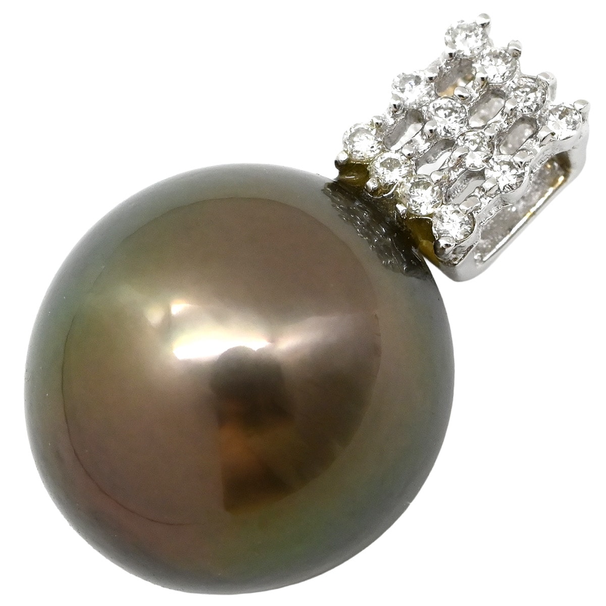 ペンダントトップ ブラック×ホワイトゴールド ネックレストップ チャーム 黒蝶 パール 真珠 ダイヤ Au750 18K 18金 【中古】