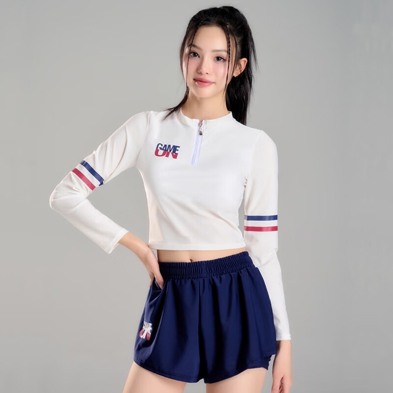 水着女性控えめセパレート水着長袖スポーツカジュアル痩せ見え腹部カバー非スカート式日焼け止め温泉衣白フリーサイズ【40-60 kg推奨】